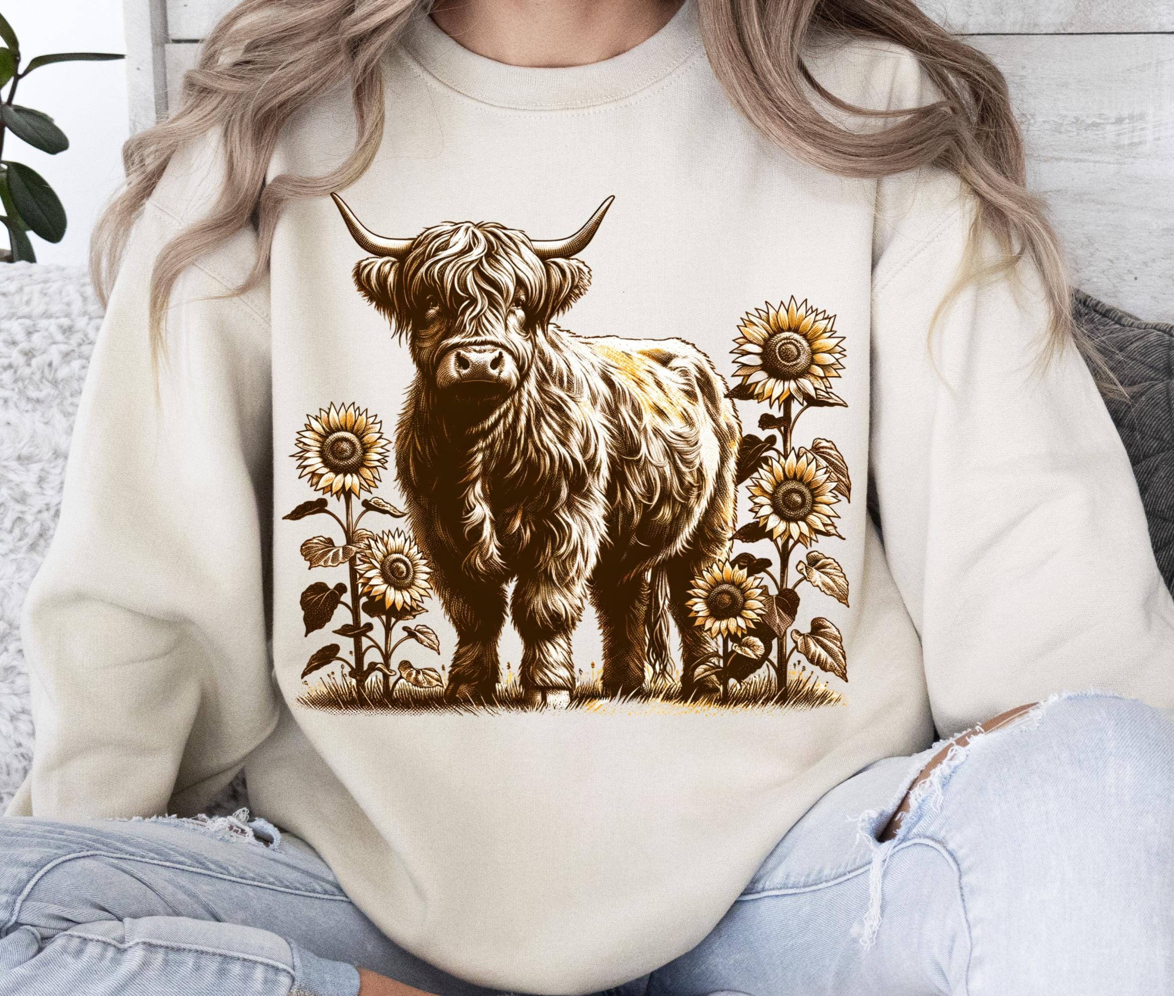 Highland Cow Png, Sublimation Design, Western Png, Sunflowers Png ...