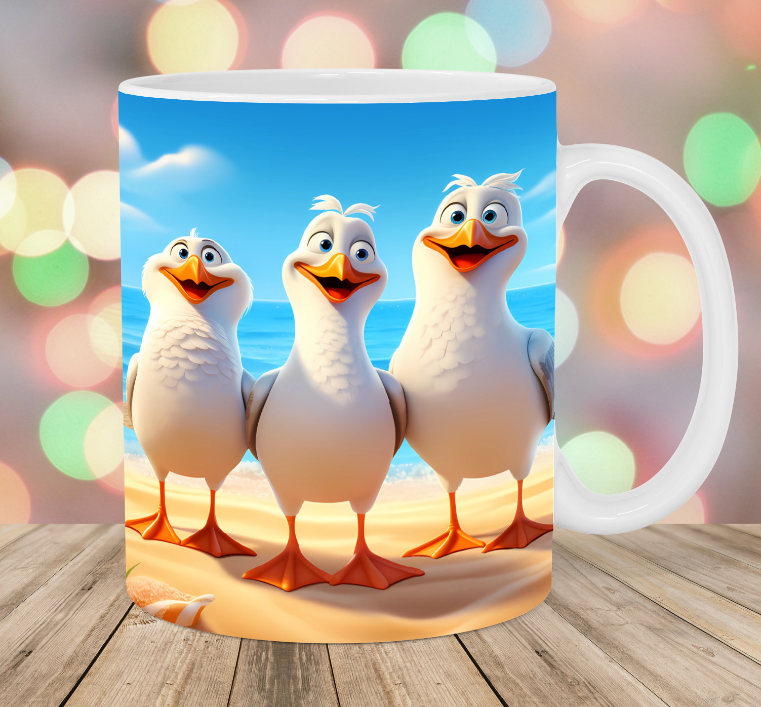 Funny Seagulls Mug Wrap, 11oz & 15oz Mug Template, Mug Sublimation Design, Beach Mug Wrap Template, Instant Digital Download PNG