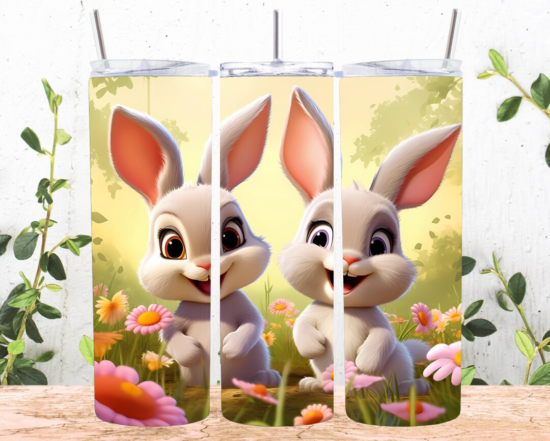 Cute Cartoon Rabbits 20 Oz Kids Tumbler Sublimation Design, Straight ...