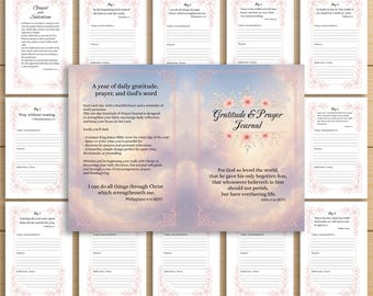 365-Day Gratitude & Prayer Journal Printable PDF, Daily Christian Journal with KJV Bible Verses, Faith Devotional, Prayers, Reflection Pages