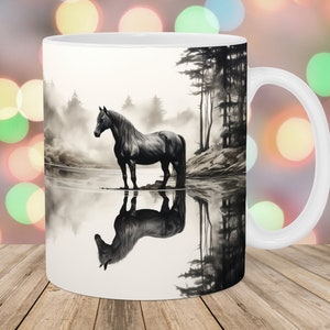 Horse Reflection Mug Wrap, 11oz & 15oz Mug Template, Lake Mug Sublimation Design, Forest Mug Wrap Template, Instant Digital Download PNG