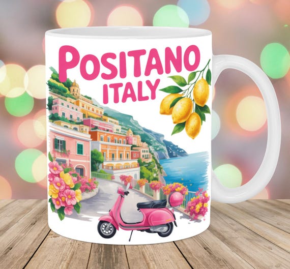 Positano Italy Mug Wrap, 11oz & 15oz Mug Template, Amalfi Coast Sublimation Design, Vacation Mug Wrap Template, Instant Digital Download PNG