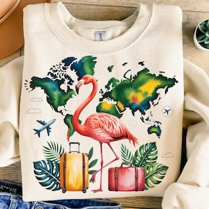 Flamingo Png, Sublimationsdesign, Sommerferien Png, Tropisch Png, Reise Png, Weltkarte Png, T-Shirt-Design, Sofortiger Download Png, DTF