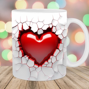 3D rood hart gat in een muur mokomslag, 11oz & 15oz moksjabloon, moksublimatieontwerp, mokomslagsjabloon, instant digitale download, instant digitale download, png PNGEgg