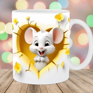 3D Mouse Hole In A Wall Mug Wrap, 11oz & 15oz Mug Template, Mug Sublimation Design, Heart Mug Wrap Template, Instant Digital Download PNG