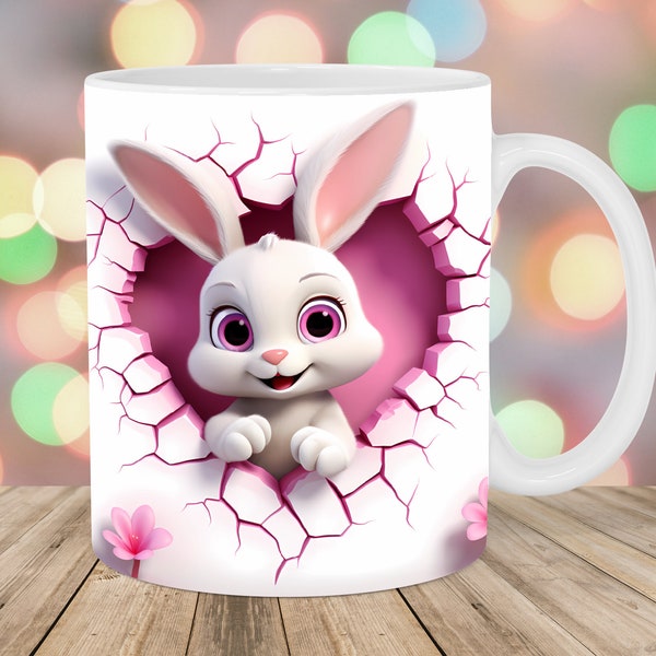 3D Rabbit Hole In A Wall Mug Wrap, 11oz & 15oz Mug Template, Mug Sublimation Design, Heart Mug Wrap Template, Instant Digital Download PNG