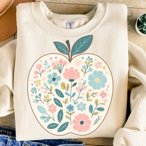 Retro Apple Png, Sublimation Design, Floral Apple Png, Boho Sublimation, Back To School Png, T-Shirt Design, Digital Download Png, DTF
