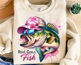Reel Girls Fish Png, Sublimation Design, Women Fishing Png, Lady Fishing Png, Largemouth Bass Png, T-Shirt Design, Instant Download Png, DTF