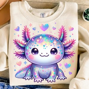 Axolotl iridiscente Png, Diseño de sublimación, Niños Png, Bebé Axolotl Png, Animal submarino Png, Diseño de camiseta, Descarga instantánea Png, DTF