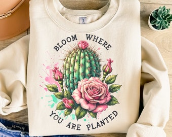 Bloom Where You Are Planted Png, Sublimation Design, Cactus Png, Flower Sublimation, Retro Png, T-Shirt Design, Instant Download Png, DTF