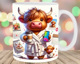 Busy Mum Mug Wrap, 11oz & 15oz Mug Template, Highland Cow Mug Sublimation Design, Mug Wrap Template, Instant Digital Download PNG