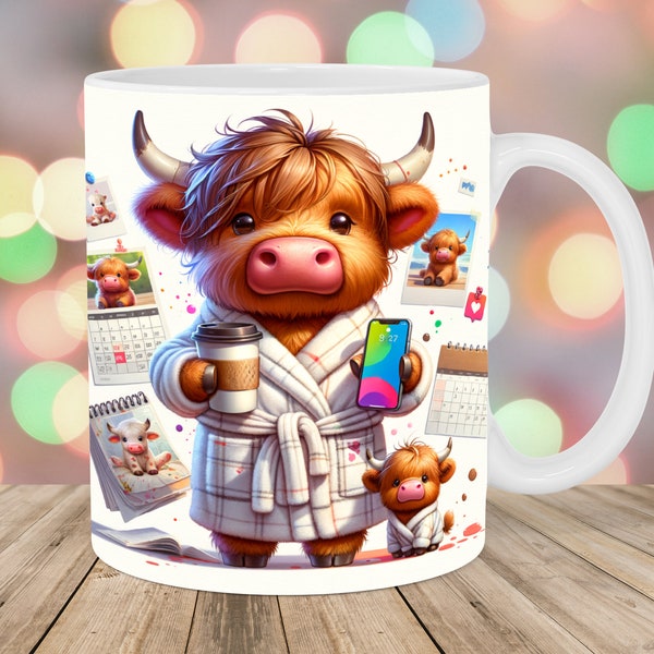 Busy Mum Mug Wrap, 11oz & 15oz Mug Template, Highland Cow Mug Sublimation Design, Mug Wrap Template, Instant Digital Download PNG