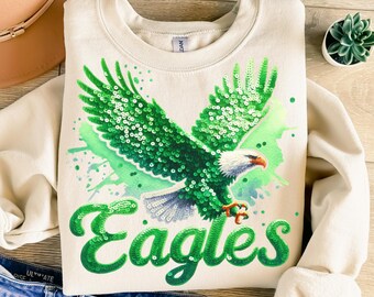 Aigles png, sublimation, mascotte png, aigle vert à sequins png, football png, sport png, conception de t-shirt, téléchargement immédiat png, DTF