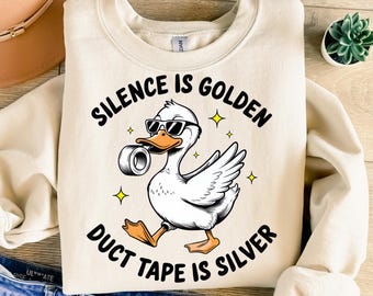 Silence Is Golden Duck Tape Is Silver Png, Sublimation Design, Funny Duck Png, Retro Png, T-Shirt Design, Instant Digital Download Png, DTF