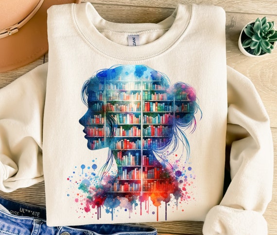 Library Png, Sublimation Design, Bookish Png, Girl Png, Book Lover Png, Colorful Books Png, T-Shirt Design, Digital Download Png, DTF