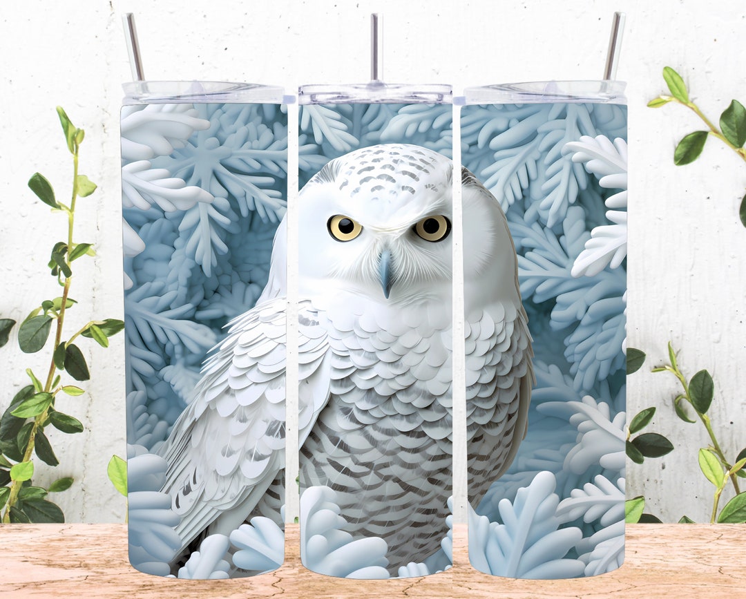 3D Snowy Owl 20 Oz Skinny Tumbler Sublimation Design, Straight and ...