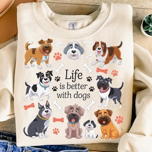 Life Is Better With Dogs Png, Sublimation Design, Funny Dog Png, Puppy Png, Paw Png, T-Shirt Design, Instant Digital Download Png, DTF