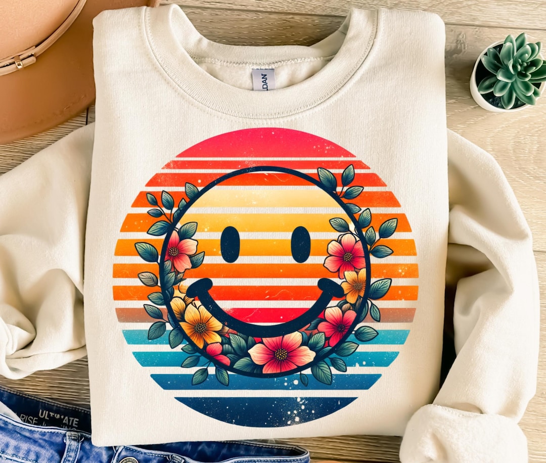 Colorful Smiley Face Png, Sublimation Design, Flowers Png, Retro Png ...