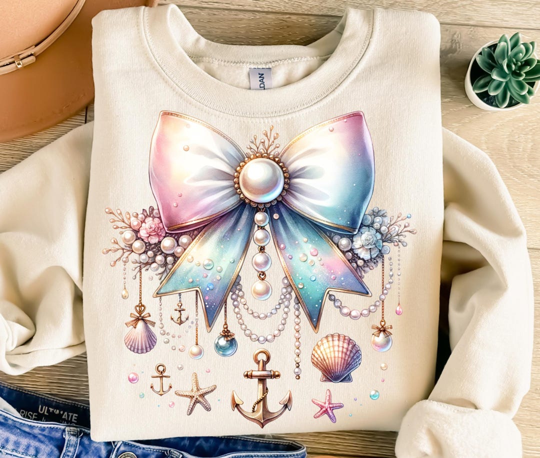 Coquette Pearl Bow Png, Sublimation Design, Clam Seashell Png, Starfish ...