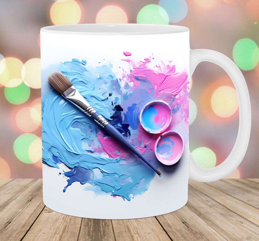 Pink Blue Paint Splash Mug Wrap, 11oz and 15oz Mug Template, Mug