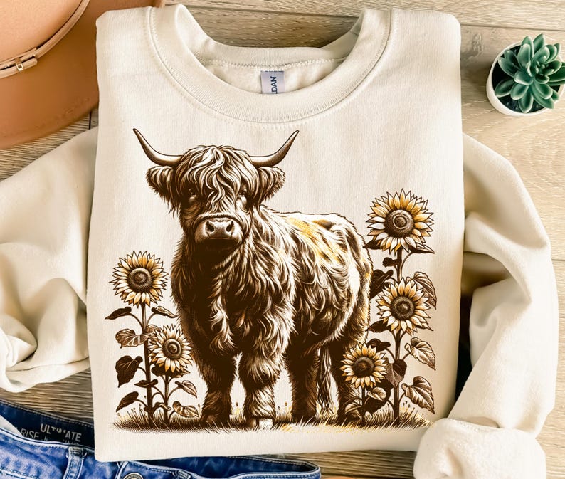Highland Cow Png, Sublimation Design, Western Png, Sunflowers Png ...