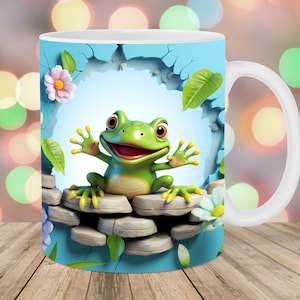 3D Frog Hole In A Wall Mug Wrap, 11oz & 15oz Mug Template, Mug Sublimation Design, Mug Wrap Template, Instant Digital Download PNG