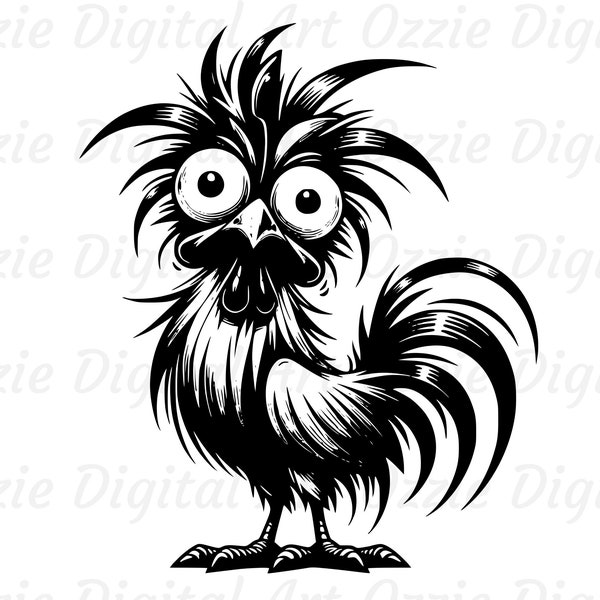 Crazy Chicken Svg & Png, Rooster Clipart, Chicken Vector Image, Funny Chicken Silhouette, Chick Svg, Sublimation Design, Bird Cut File