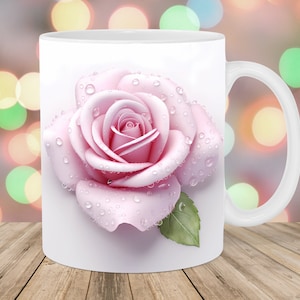 3D Pink Rose Mug Wrap, 11oz & 15oz Mug Template, Mug Sublimation Design, Flower Mug Wrap Template, Instant Digital Download PNG