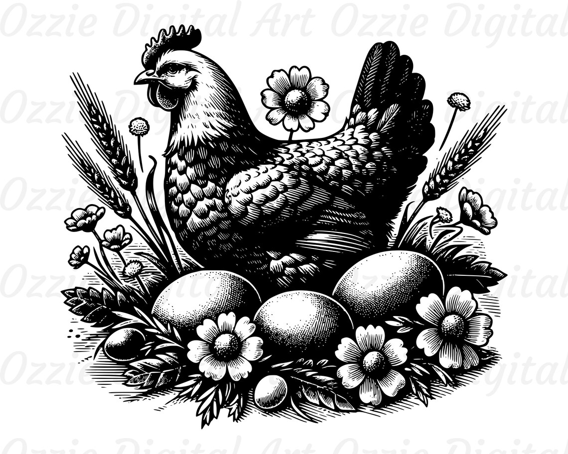 Pollolin Svg Pollo SVG y PNG, Gallina Clipart, Imagen vectorial de flor, Silueta de ...
