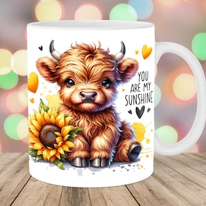 You Are My Sunshine Mug Wrap, 11oz & 15oz Mug Template, Mug Sublimation Design, Highland Cow Mug Wrap Template, Instant Digital Download PNG