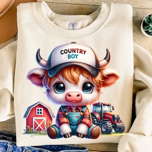 Baby Highland Cow PNG, Country Boy Sublimatie Design, Boerderij Digitaal Bestand, Sublimatie Download, Instant Digitale Download PNG, DTF
