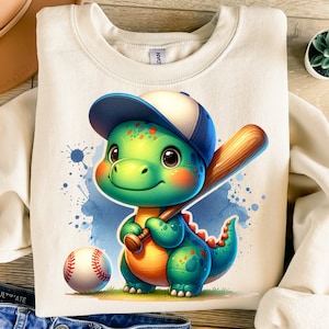 赤ちゃん恐竜PNG、昇華デザイン、野球PNG、かわいい恐竜昇華、子供PNG、Tシャツデザイン、インスタントデジタルダウンロードPNG、DTF