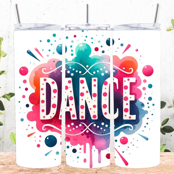 Colorful Retro Polka Dot Dance 20 oz Skinny Tumbler Sublimation Design, Straight & Tapered Tumbler Wrap, Instant Digital Download PNG