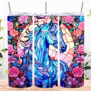 Horse Stained Glass 20 oz Skinny Tumbler Sublimation Design, Straight And Tapered Tumbler Wrap, Instant Digital Download PNG