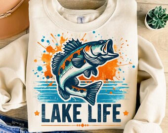 Lake Life Png, Sublimation Design, Fish Png, Retro Lake Png, Fishing Png, T-Shirt Design, Sweatshirt Png, Instant Digital Download Png, DTF