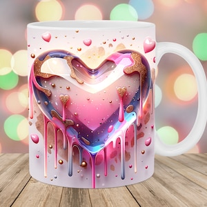 3D-Rosagold-Herzbecherverpackung, 11 Unzen- und 15 Unzen Bechervorlage, Becher-Sublimationsdesign, Becherverpackungsvorlage, sofortiger digitaler Download PNG