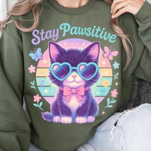 Kitten Png, Sublimation Design, Stay Pawsitive Png, Kids Png, Cat Png, Baby Girl Png, Retro Png, T-Shirt Design, Instant Download Png, DTF
