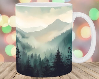 Mountain Landscape Mug Wrap, 11oz And 15oz Mug Template, Mug Sublimation Design, Mug Wrap Template, Instant Digital Download PNG