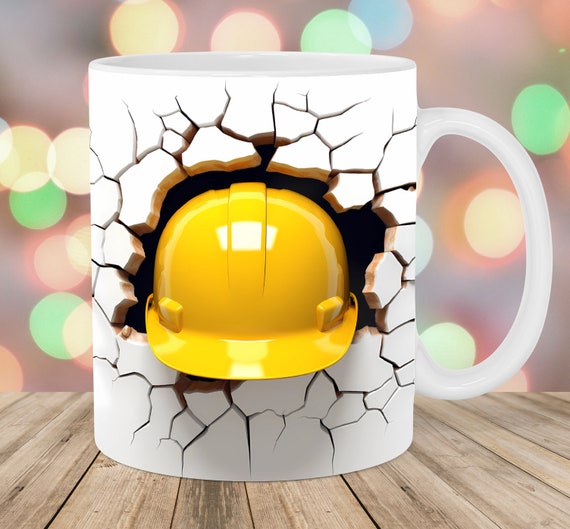 3D Safety Helmet Hole In A Wall Mug Wrap, 11oz & 15oz Mug Template, Mug Sublimation Design, Mug Wrap Template, Instant Digital Download PNG