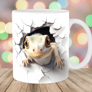 3D Lizard Mug Wrap, 11oz & 15oz Mug Template, Mug Sublimation Design, Hole In A Wall Mug Wrap Template, Instant Digital Download PNG