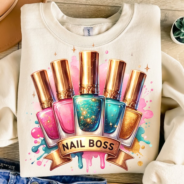 Nail Boss Svg, sublimation, clipart vernis à ongles paillettes, image numérique de l'artiste ongulaire, T-Shirt Svg, téléchargement numérique instantané Png, DTF