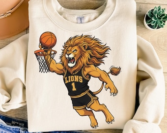 Lions Png, Sublimation Design, Basketball Png, Gold Black Mascot Png, School Team Png, Game Day Png, T-Shirt Design, Digital Download Png