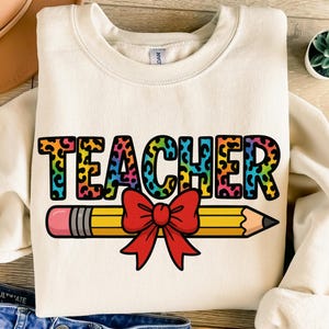 Colorful Leopard Teacher Png, Sublimation Design, Coquette Pencil Png, Back To School Png, T-Shirt Design, Instant Digital Download Png, DTF