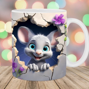 3D Mouse Hole In A Wall Mug Wrap, 11oz & 15oz Mug Template, Mug Sublimation Design, Mug Wrap Template, Instant Digital Download PNG