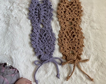 Handmade beautiful adjustable lace pattern hairband, cotton and bamboo mixed yarn