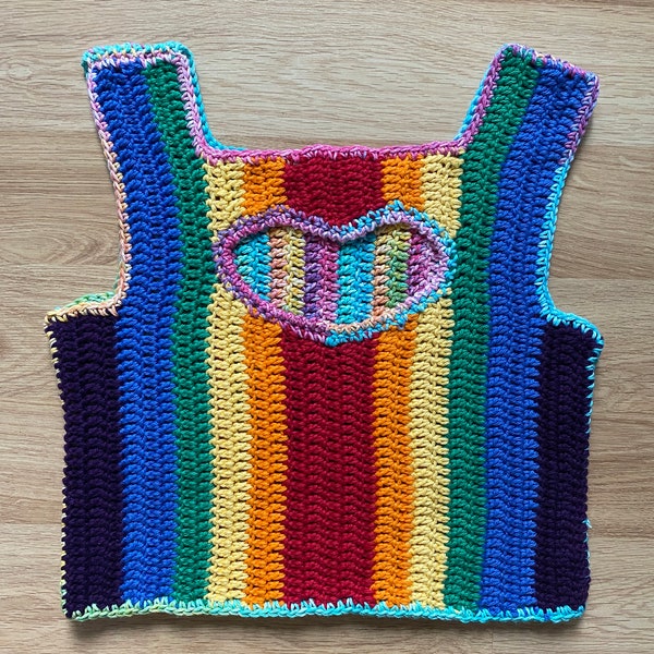 LGBTQIA+ Pride crop top, double sided handmade rainbow crop top with a heart cutout