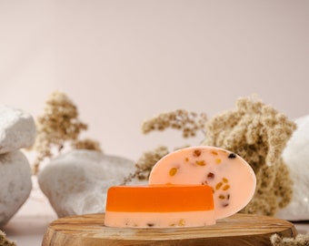 Handmade bar soap with amber gemstone pieces, Hand soap, Scented soap