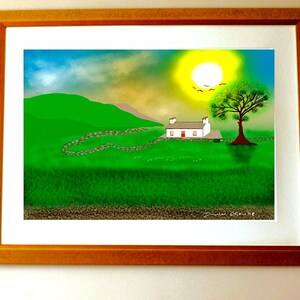 Old Irish Cottage painting Ireland landscape wall art Green Landscape wall decor