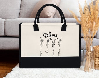 Gepersonaliseerde oma's bloemen aangepaste hart Kid namen Tote Bag, Mama oma Tote Bag, cadeau voor mama, Moederdag cadeau, cadeau voor grootmoeder