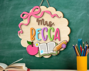 Personalized Teacher Gifts, 3D Teacher Door Hanger, Teacher Welcome Sign, Classroom Door Sign, Back to School Gift, 1st Day of School Decor